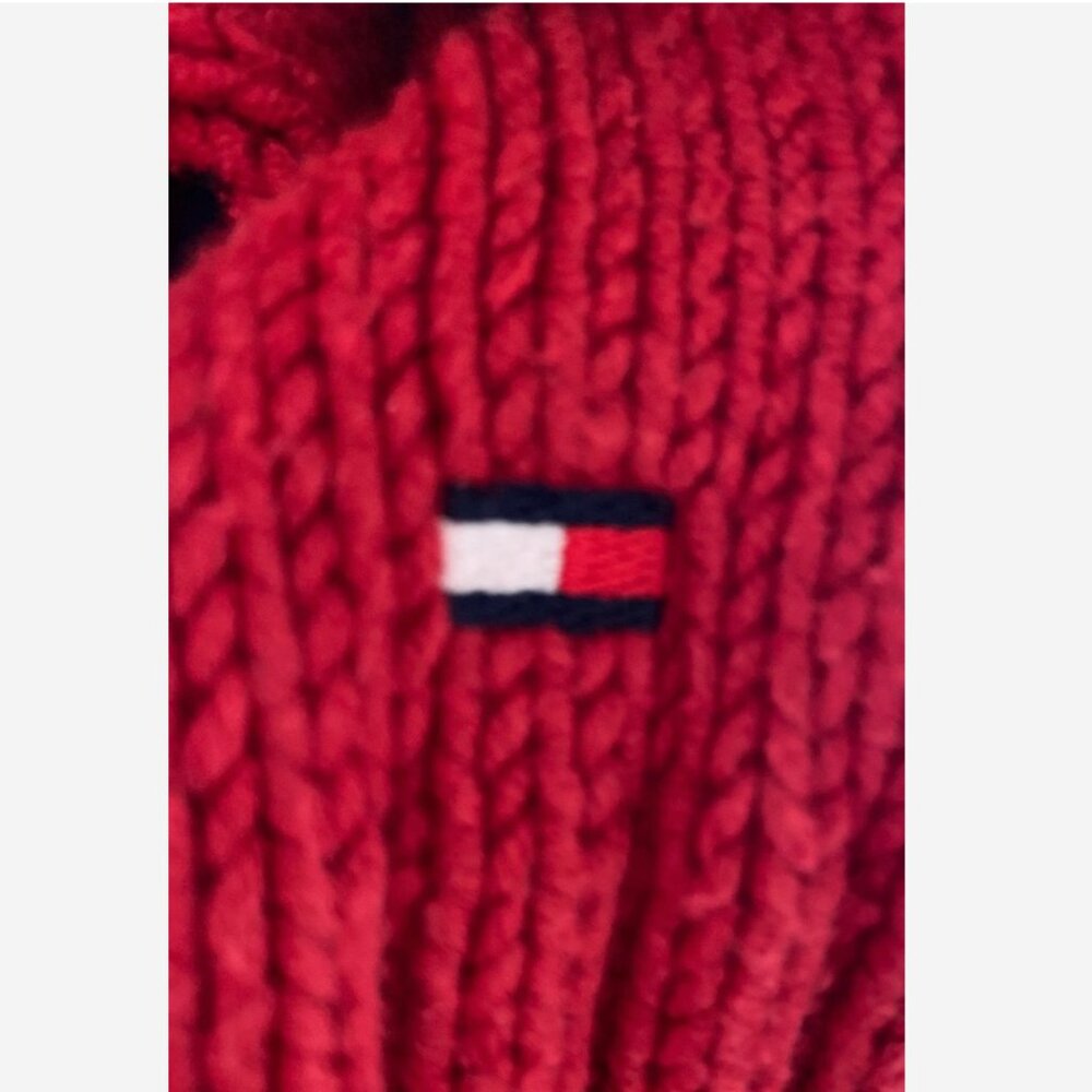 Vintage Tommy Hilfiger Jeans Red V-Neck Pullover Sweater Tan Trim Women’s M‎ - Picture 4 of 7